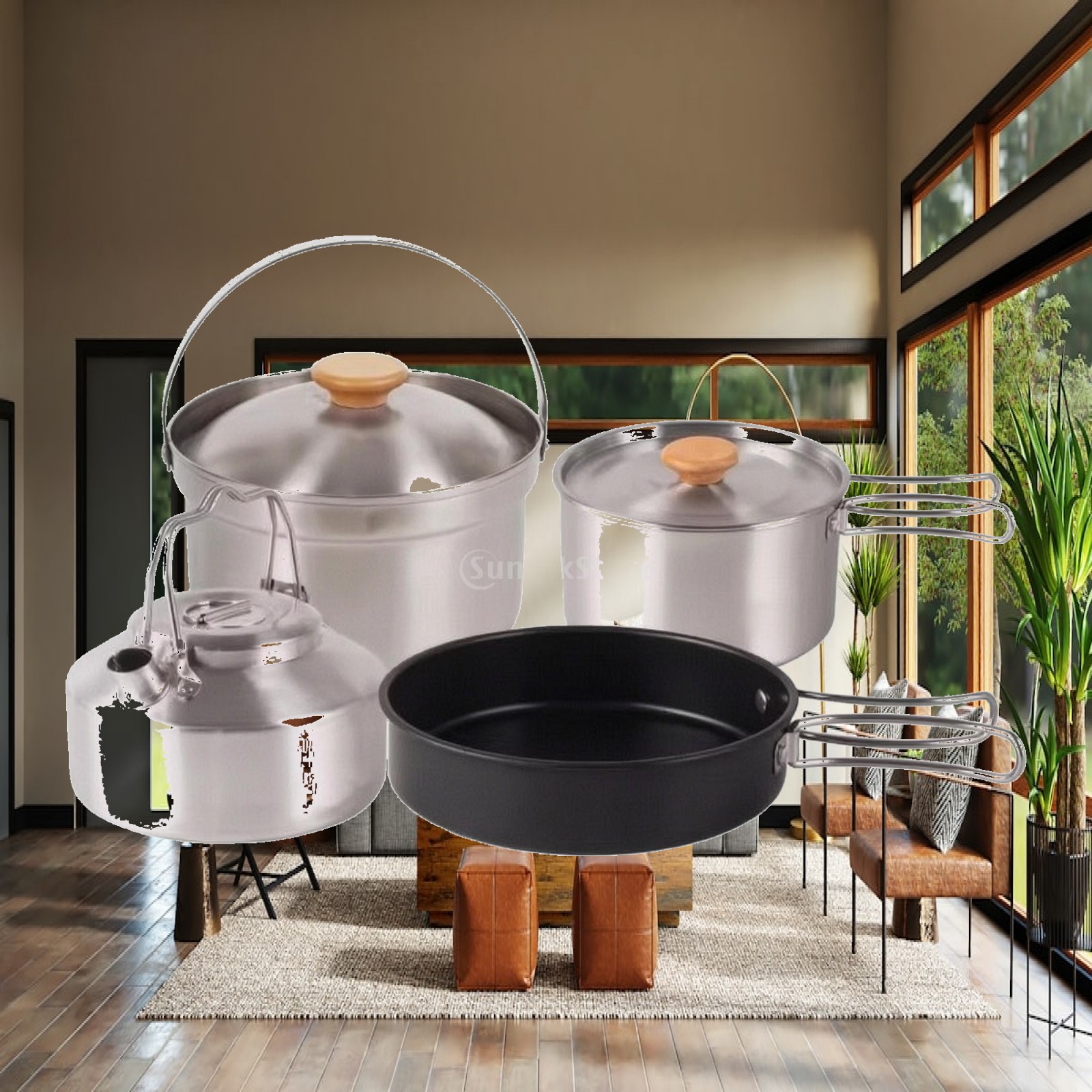 Nesting Camping Cooking Set - 4 Pieces Stainless Steel Camp Cooking