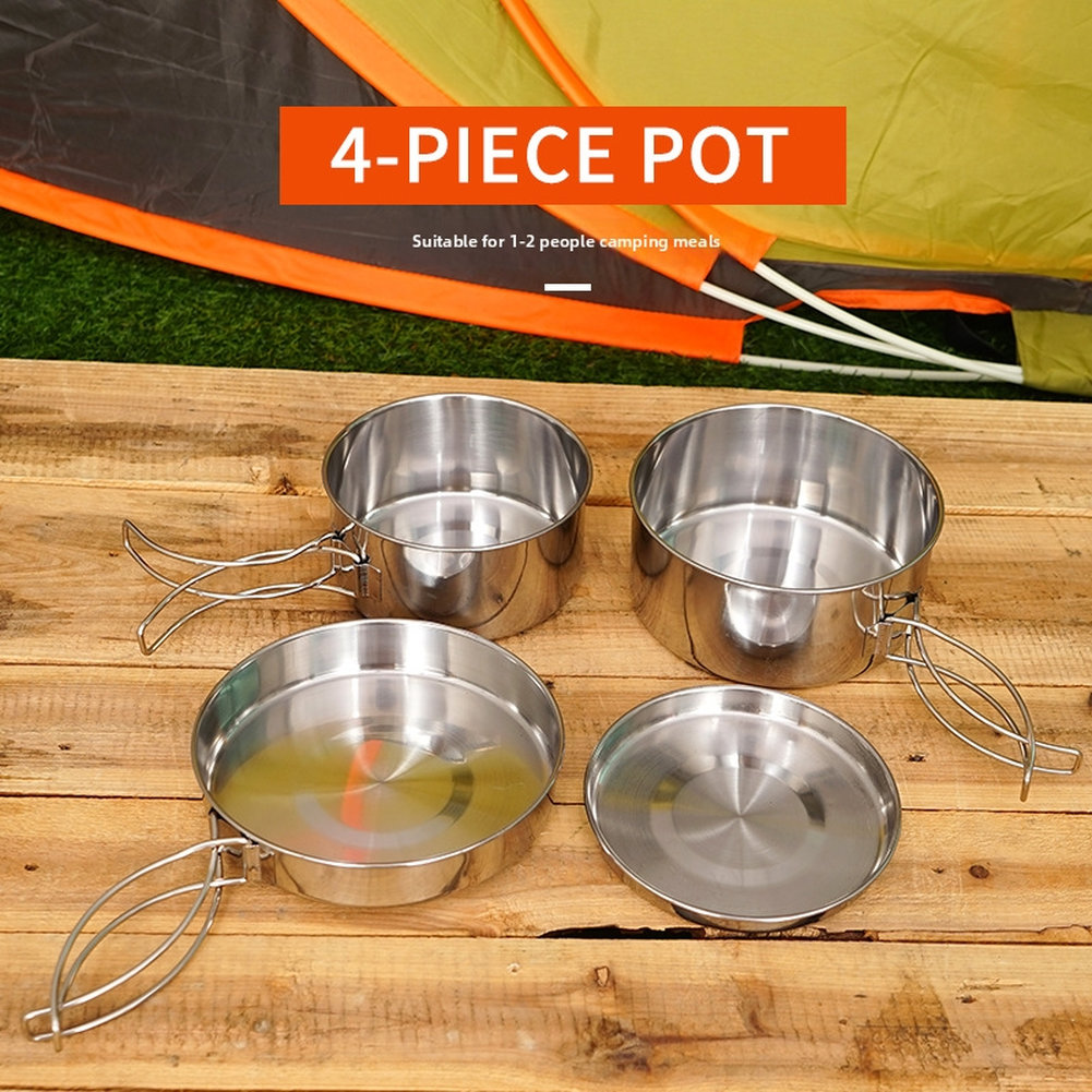4-Piece Stainless Steel Outdoo - огляд і ціна Nesting Camping Cooking Set